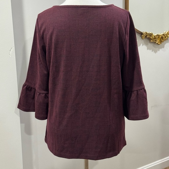 Ann Taylor 3/4 Ruffle Sleeve Top Burgundy Textured Blouse Size X - Picture 4 of 4
